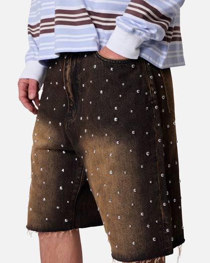 MNML Baggy Stud Denim Shorts Black