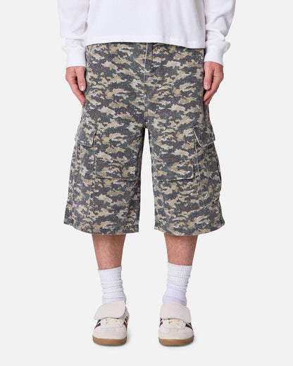MNML Distressed Ultra Baggy Cargo Shorts Camo