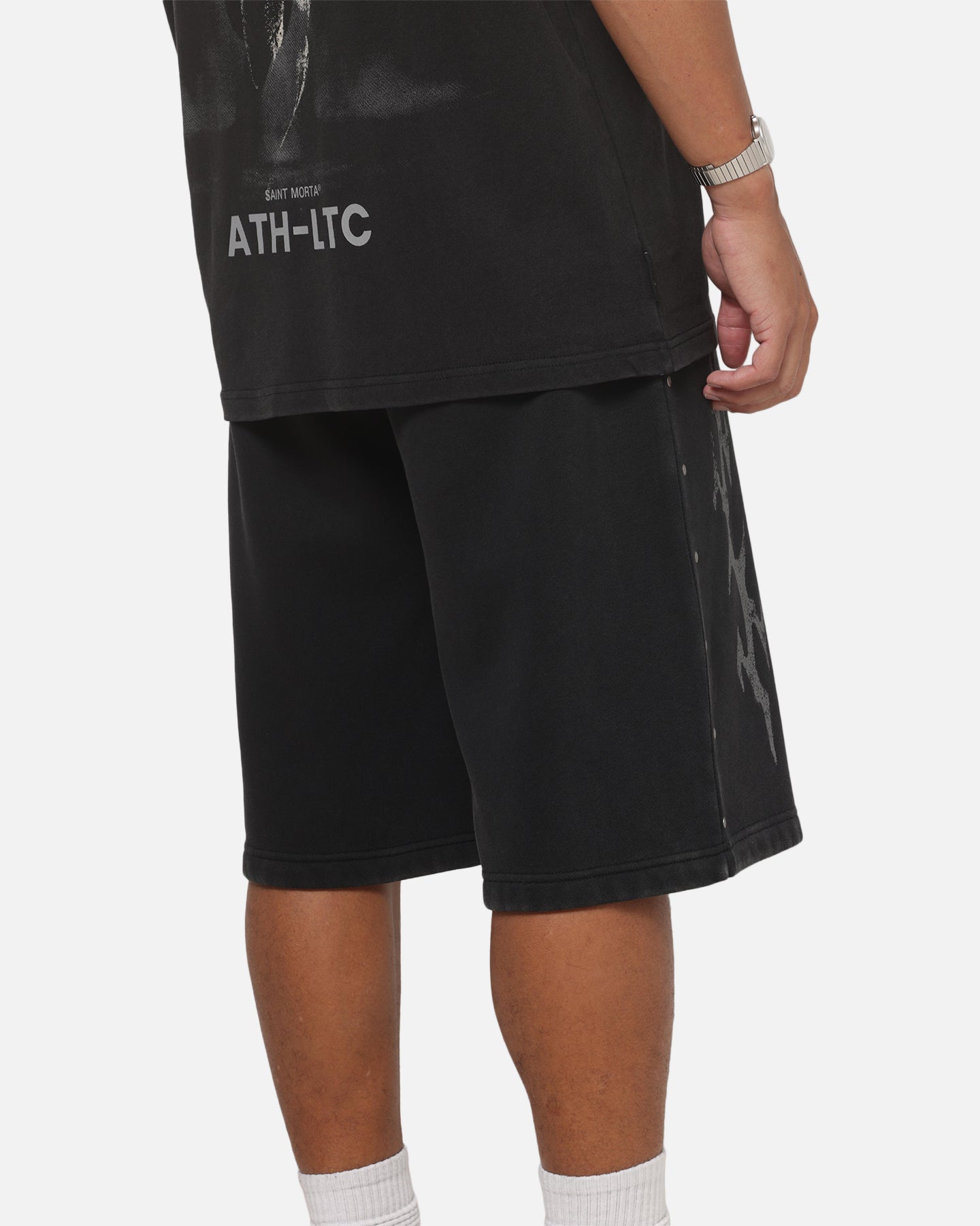 Saint Morta La Familia Baggy Sweat Shorts Washed Black