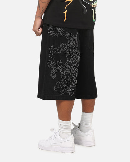 Ed Hardy Dragon Rhinestone Jorts Black