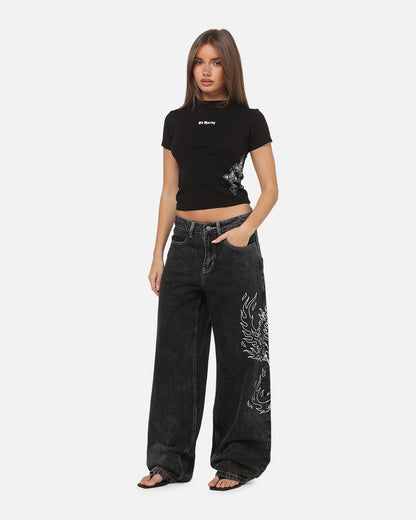 Ed Hardy Women's Distressed Logo Jeans Black