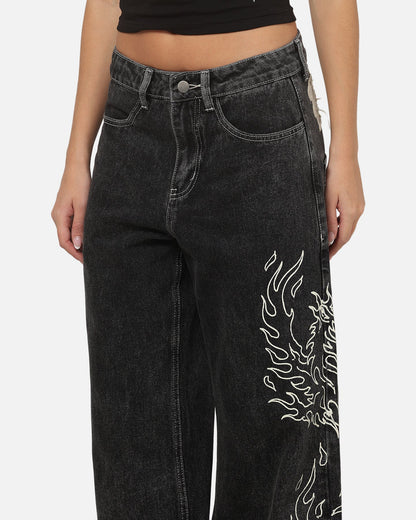 Ed Hardy Women's Distressed Logo Jeans Black