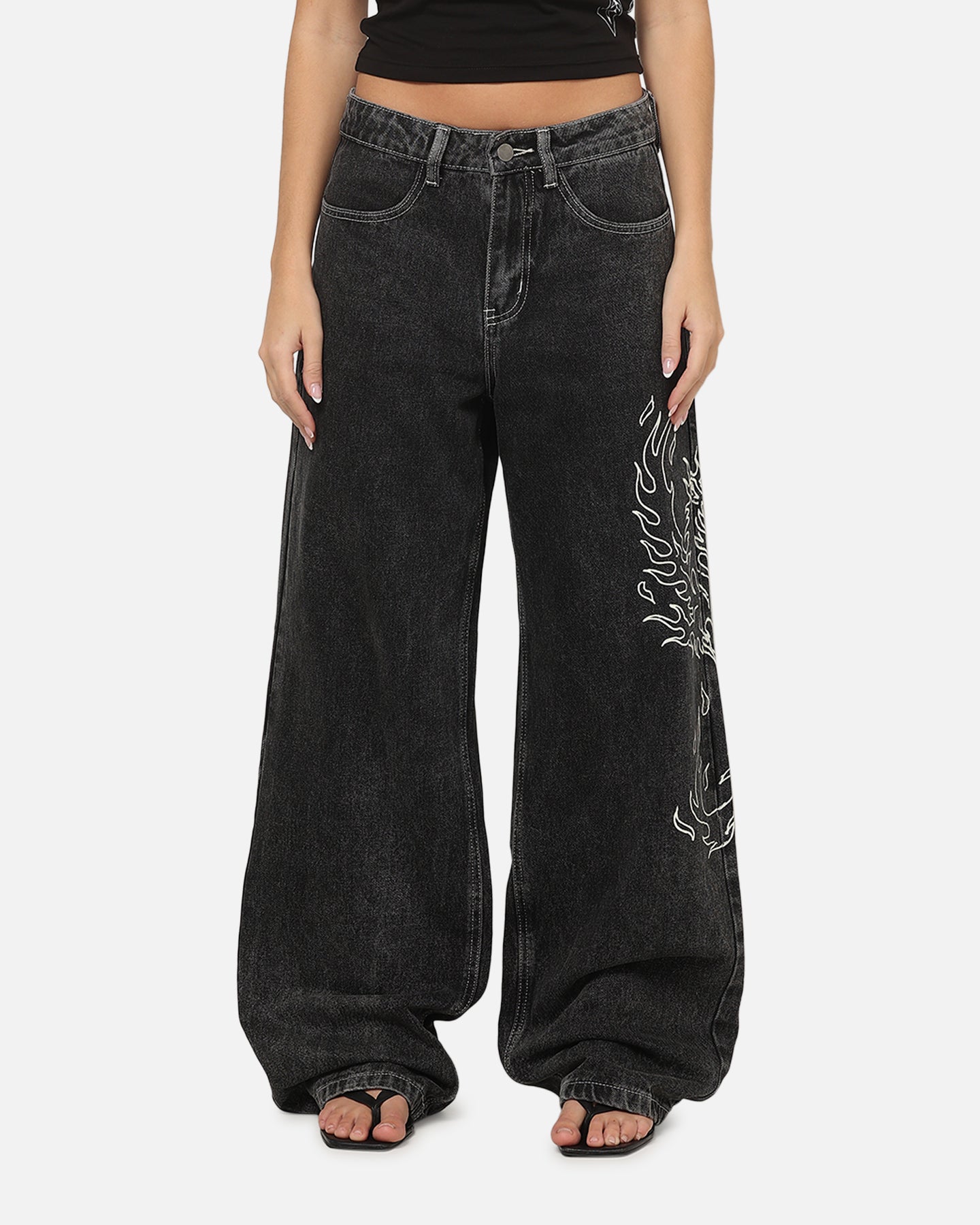 Ed Hardy Women's Distressed Logo Jeans Black