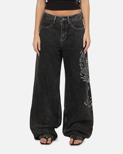Ed Hardy Women's Distressed Logo Jeans Black