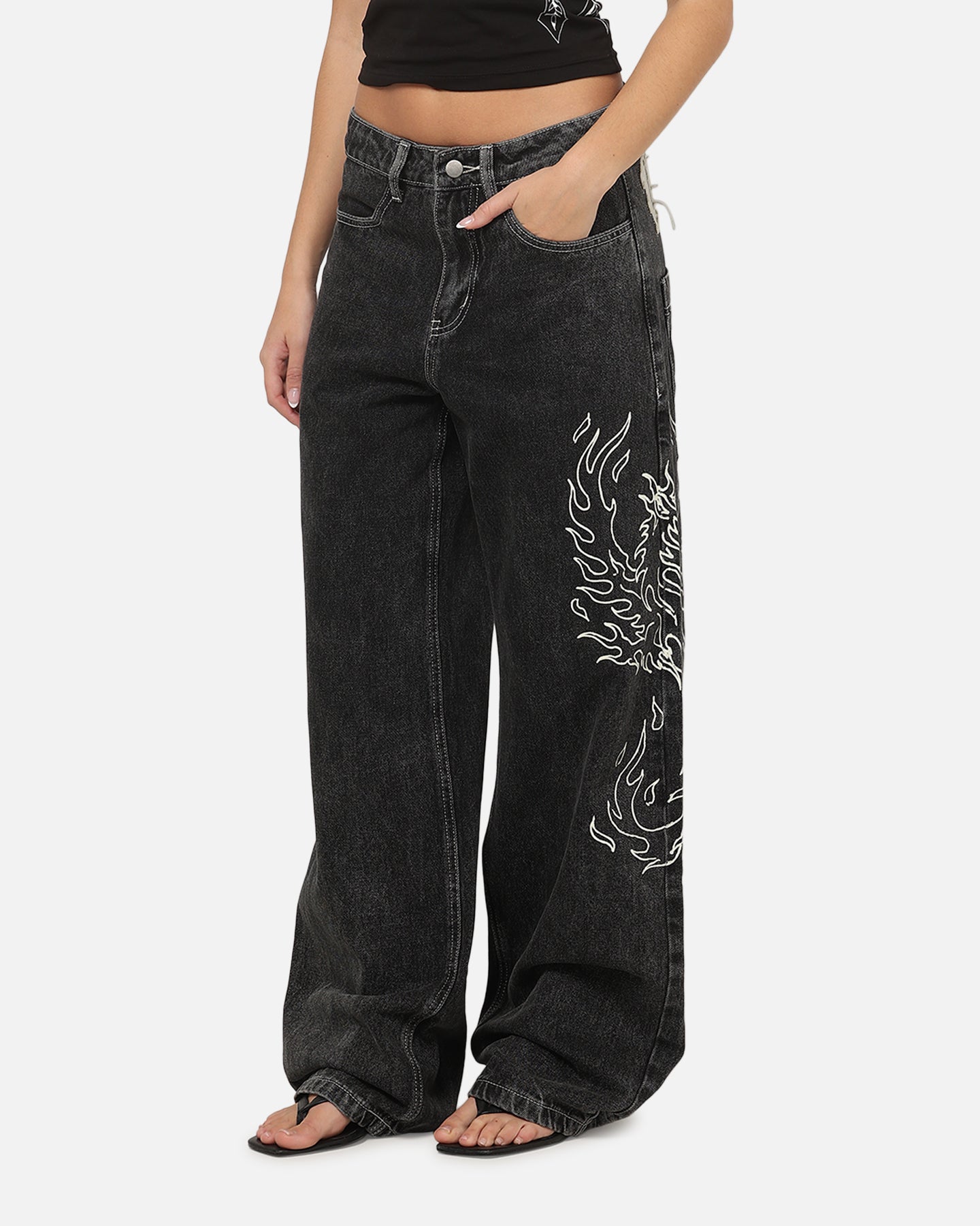 Ed Hardy Women's Distressed Logo Jeans Black