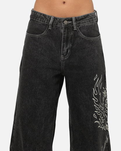 Ed Hardy Women's Distressed Logo Jeans Black