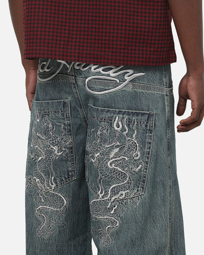 Ed Hardy Dragon Ultra Wide Jeans Mid Blue