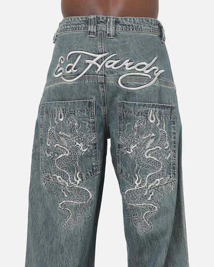 Ed Hardy Dragon Ultra Wide Jeans Mid Blue