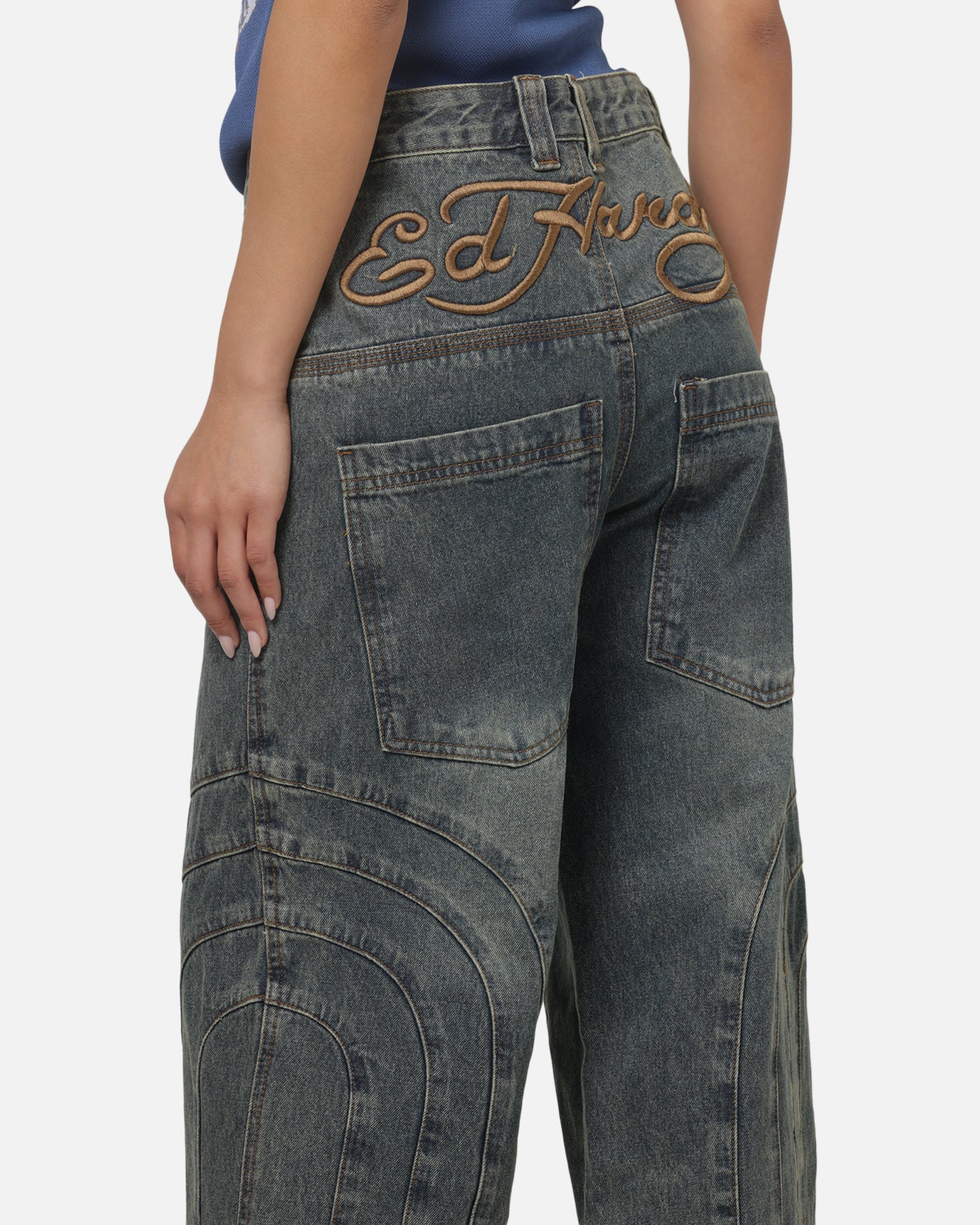 Women's Panelled Ultra Baggy Jeans Mid Blue
