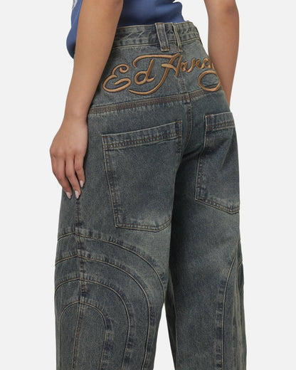 Women's Panelled Ultra Baggy Jeans Mid Blue