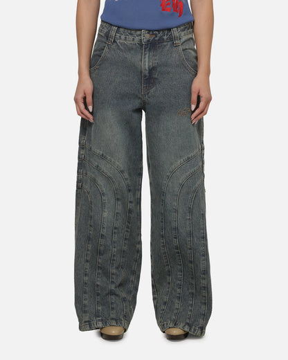 Women's Panelled Ultra Baggy Jeans Mid Blue
