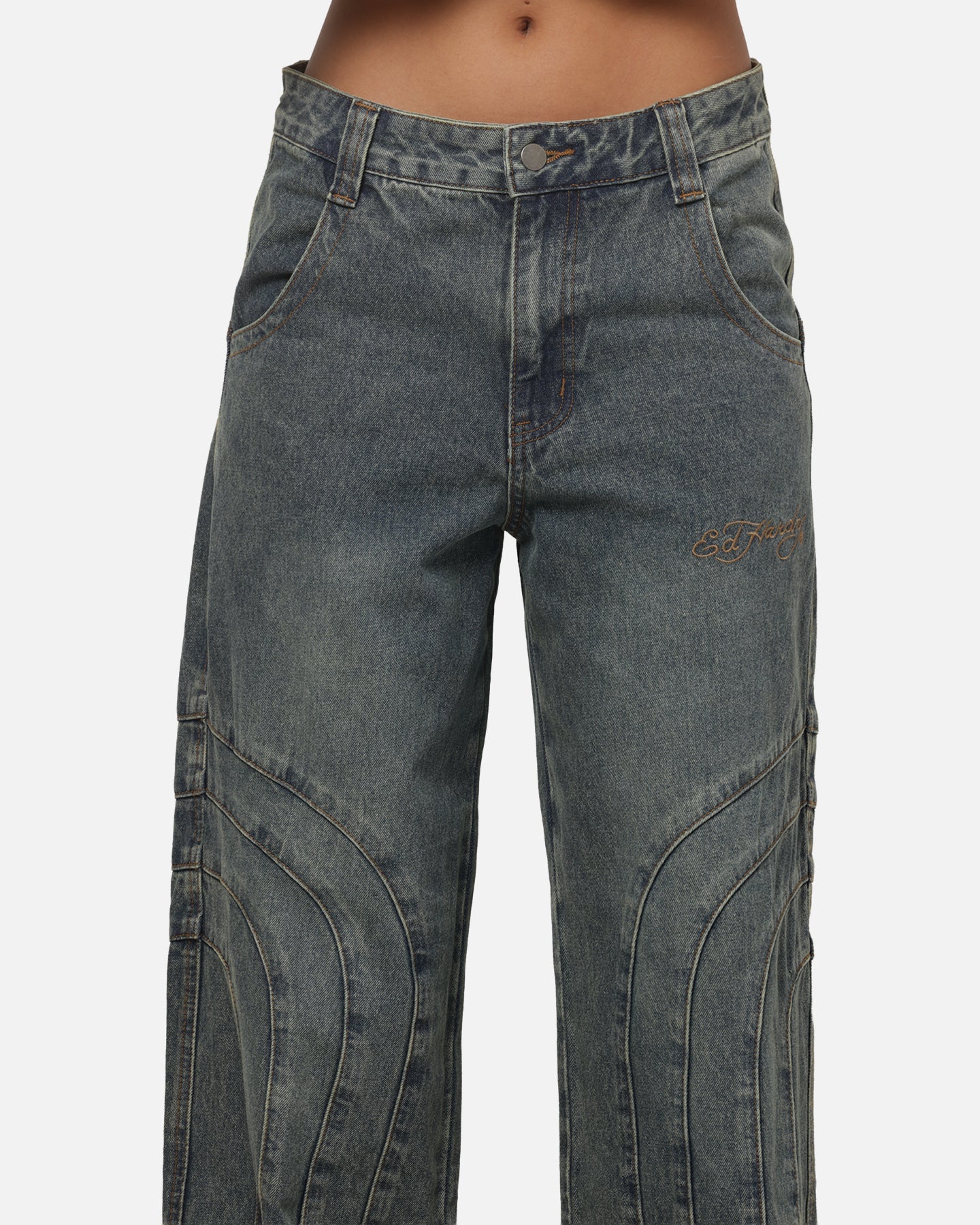 Women's Panelled Ultra Baggy Jeans Mid Blue