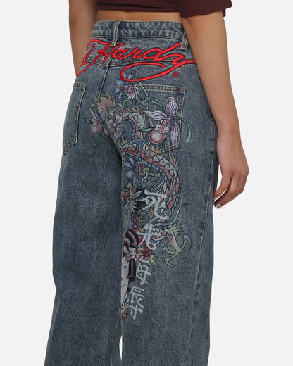 AVILA Ed Hardy Women's Death Before Dishonour Jeans Blue