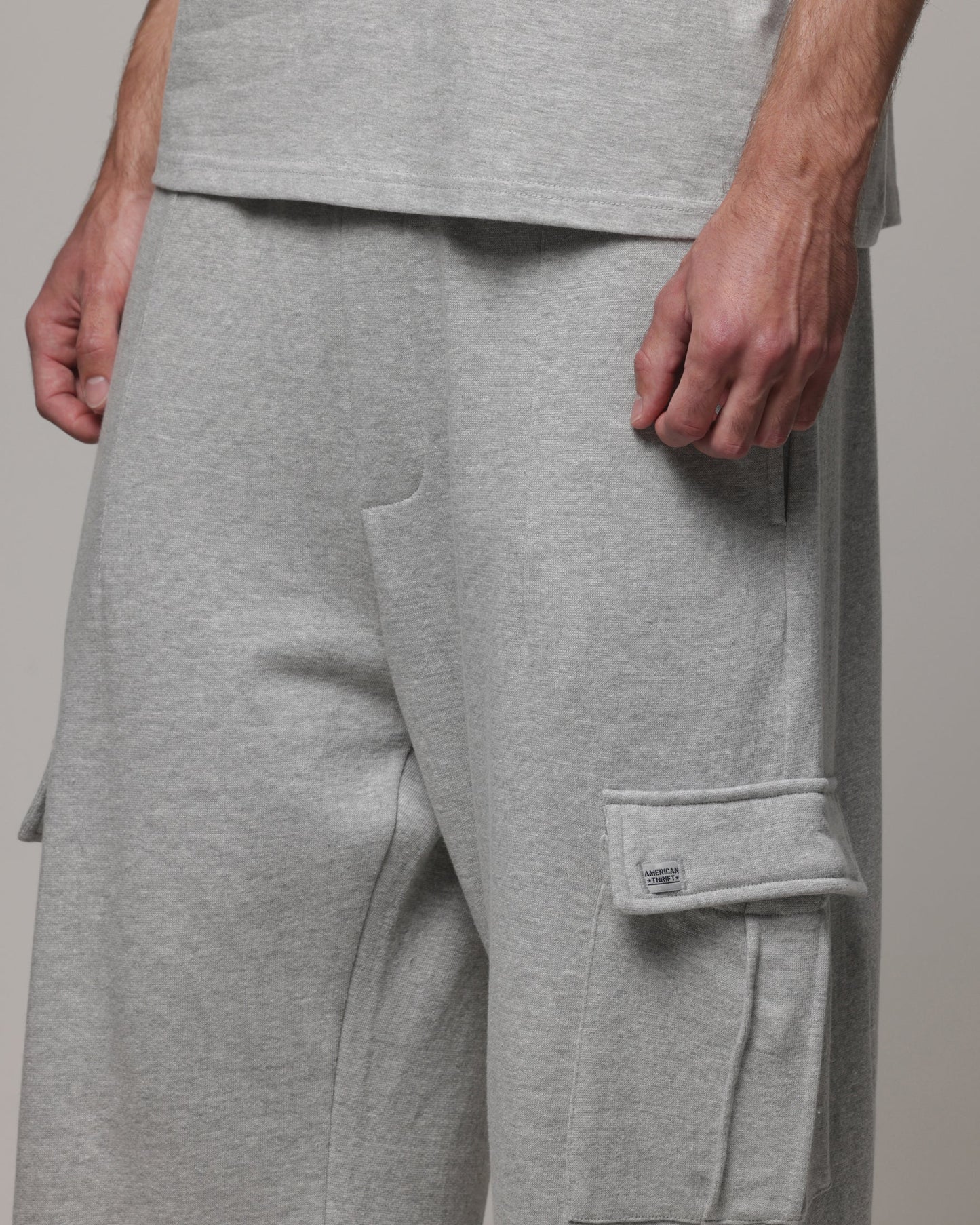 AVILA American Thrift Cargo Wide Leg Track Pants Grey Marle