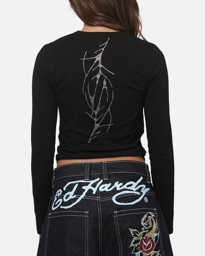 Ed Hardy Women's Cyber Rhinestone Long Sleeve T-Shirt Black