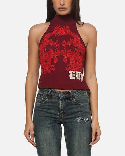 Ed Hardy Women's Dragon Knitted Top Plum