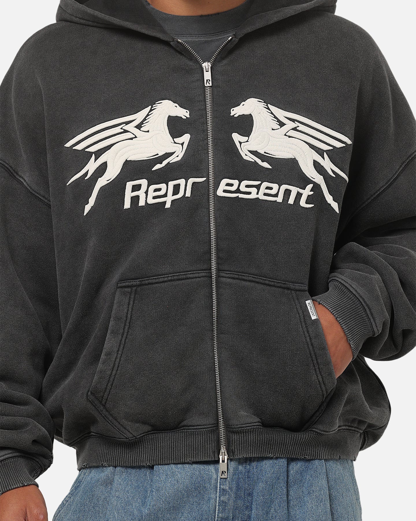 Represent Pegasus Zip Through Hoodie Vintage Grey