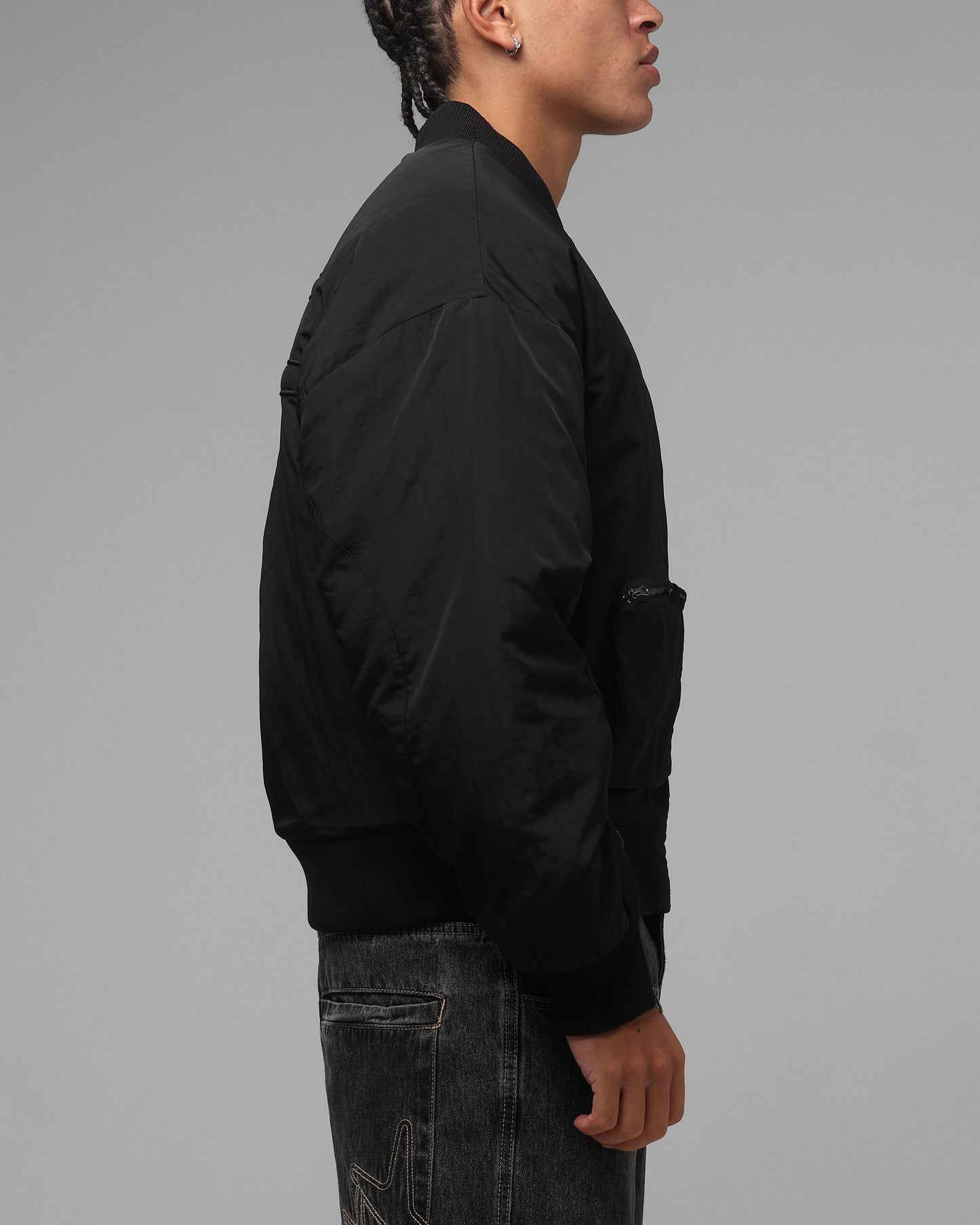 Loiter Hybrid Cropped Bomber Jacket Black