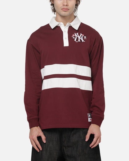 Mitchell & Ness New York Yankees Roses Rugby Long Sleeve Polo Shirt Sour Cherry