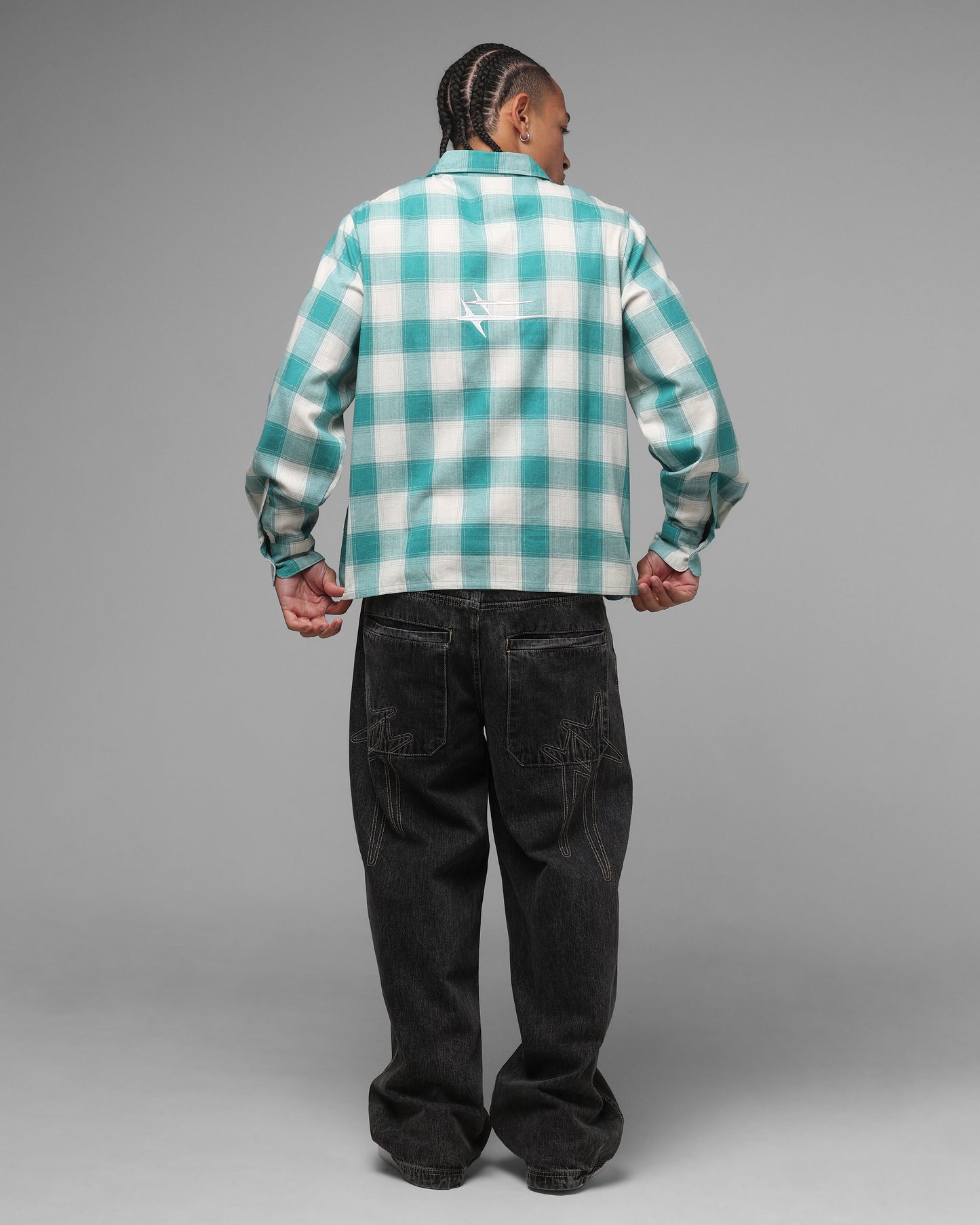 Loiter Hybrid Flannel Button Up Shirt Green-Plaid