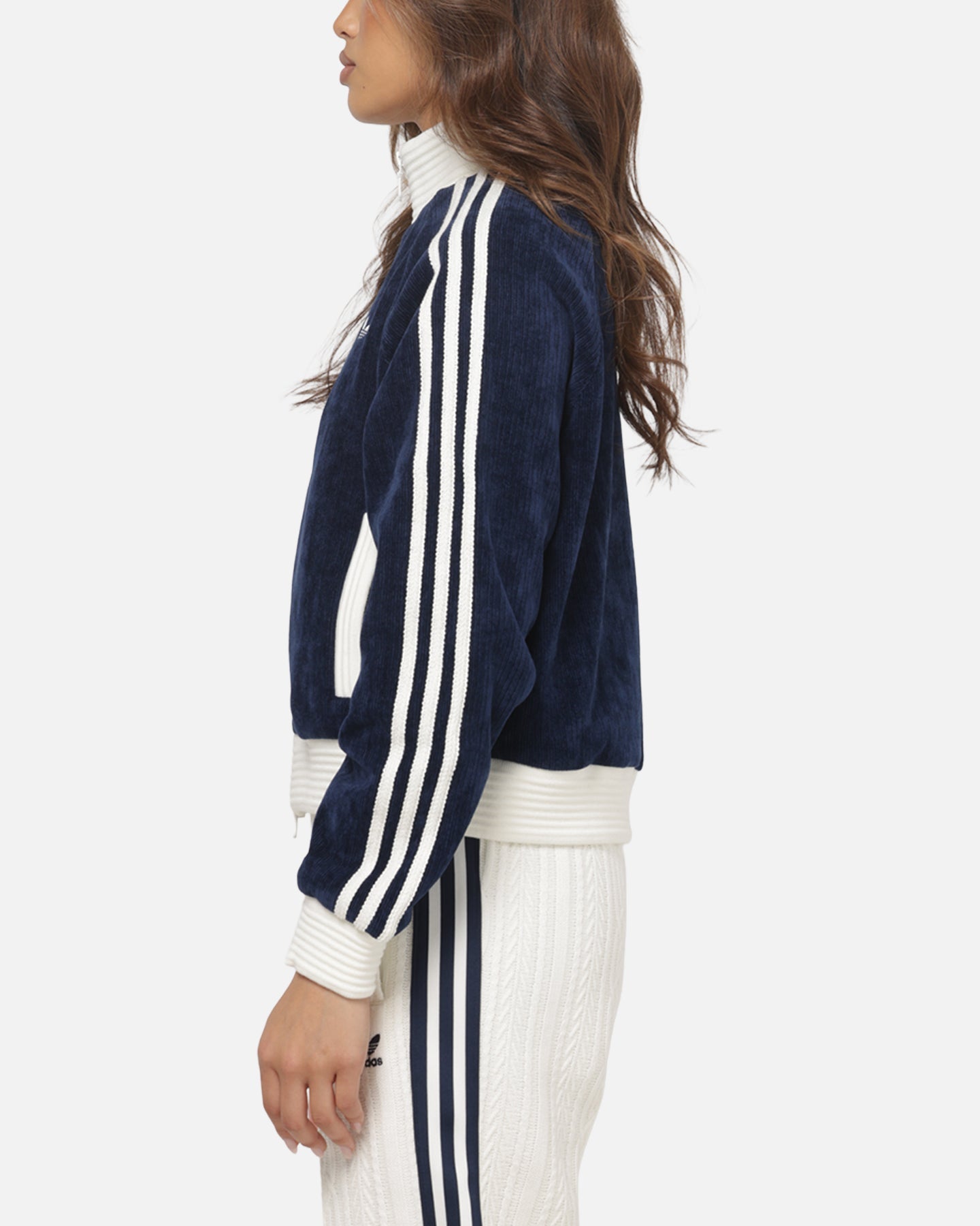Adidas Women's Velour Knit Track Top Navy/Off White