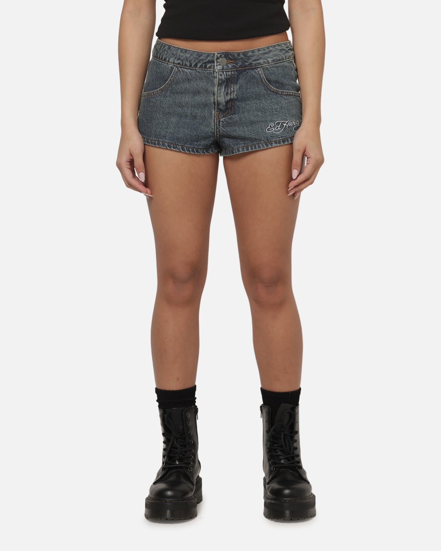Ed Hardy Women's Signature Mini Shorts Mid Blue