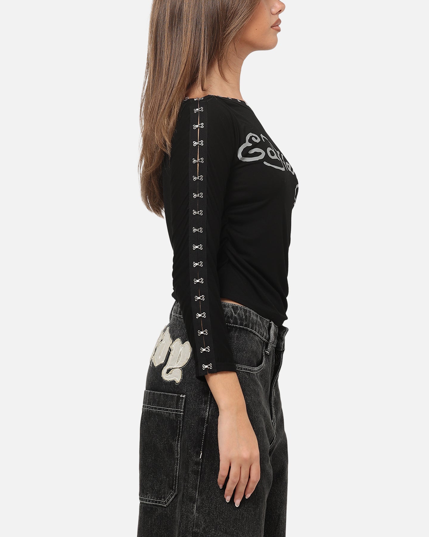 Ed Hardy Women's Hooked Aline Long Sleeve T-Shirt Black