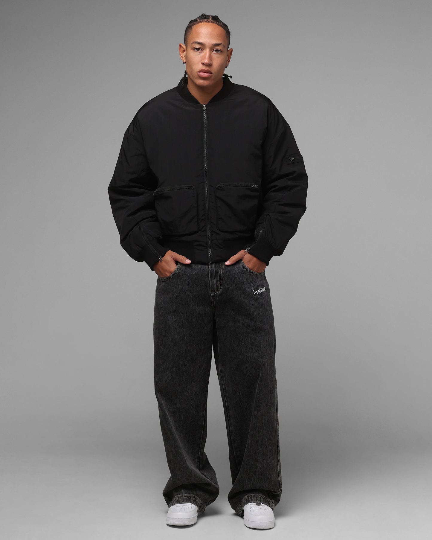 Loiter Hybrid Cropped Bomber Jacket Black
