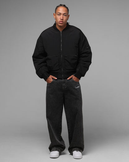 Loiter Hybrid Cropped Bomber Jacket Black