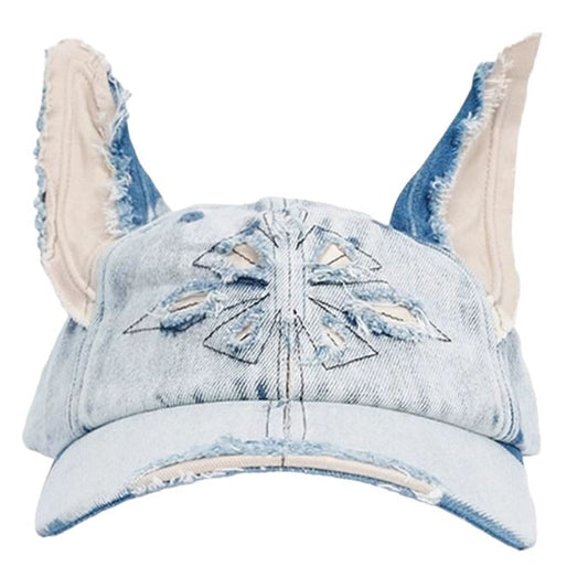 Y2K Doberman Dog Ears Washed Denim Baseball Cap