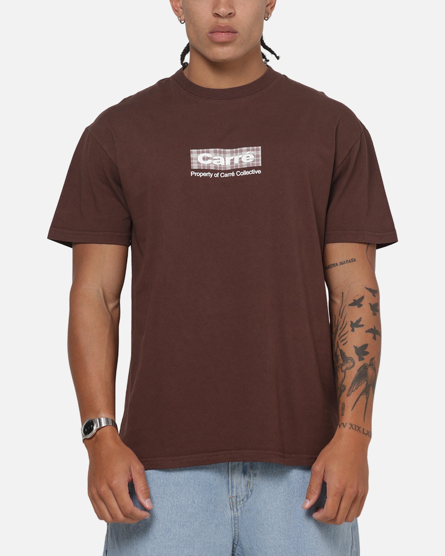 Carre Box Check T-Shirt Brown