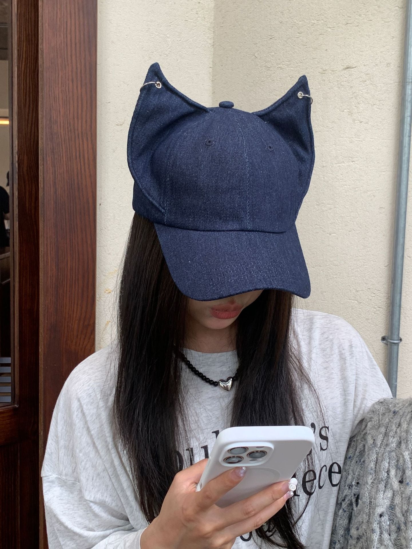 Y2K Doberman Dog Ears Washed Denim Baseball Cap