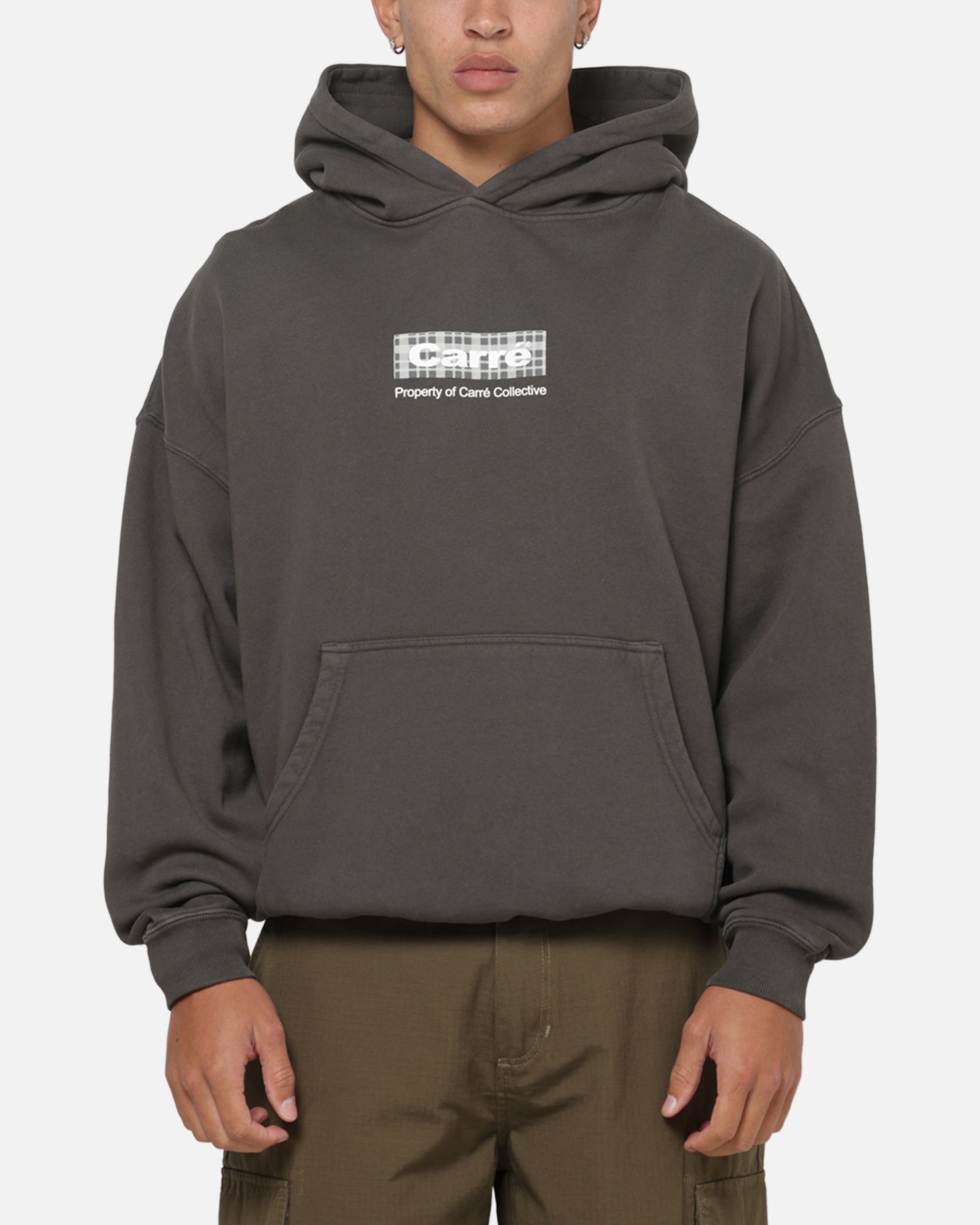 Carre Box Check Hoodie Charcoal