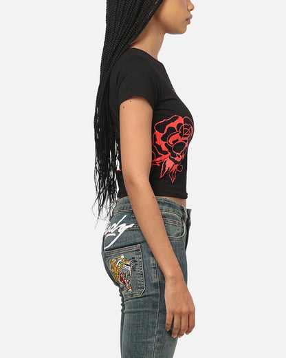 Ed Hardy Women's Rose Heart Baby T-Shirt Black/Red
