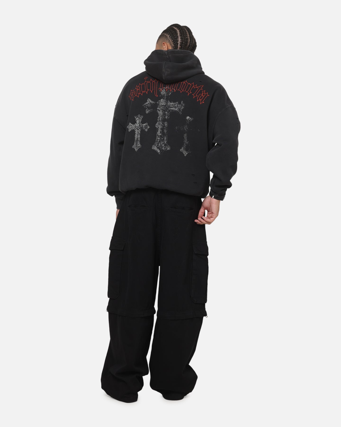 Saint Morta Graves Boxy Hoodie Washed Black