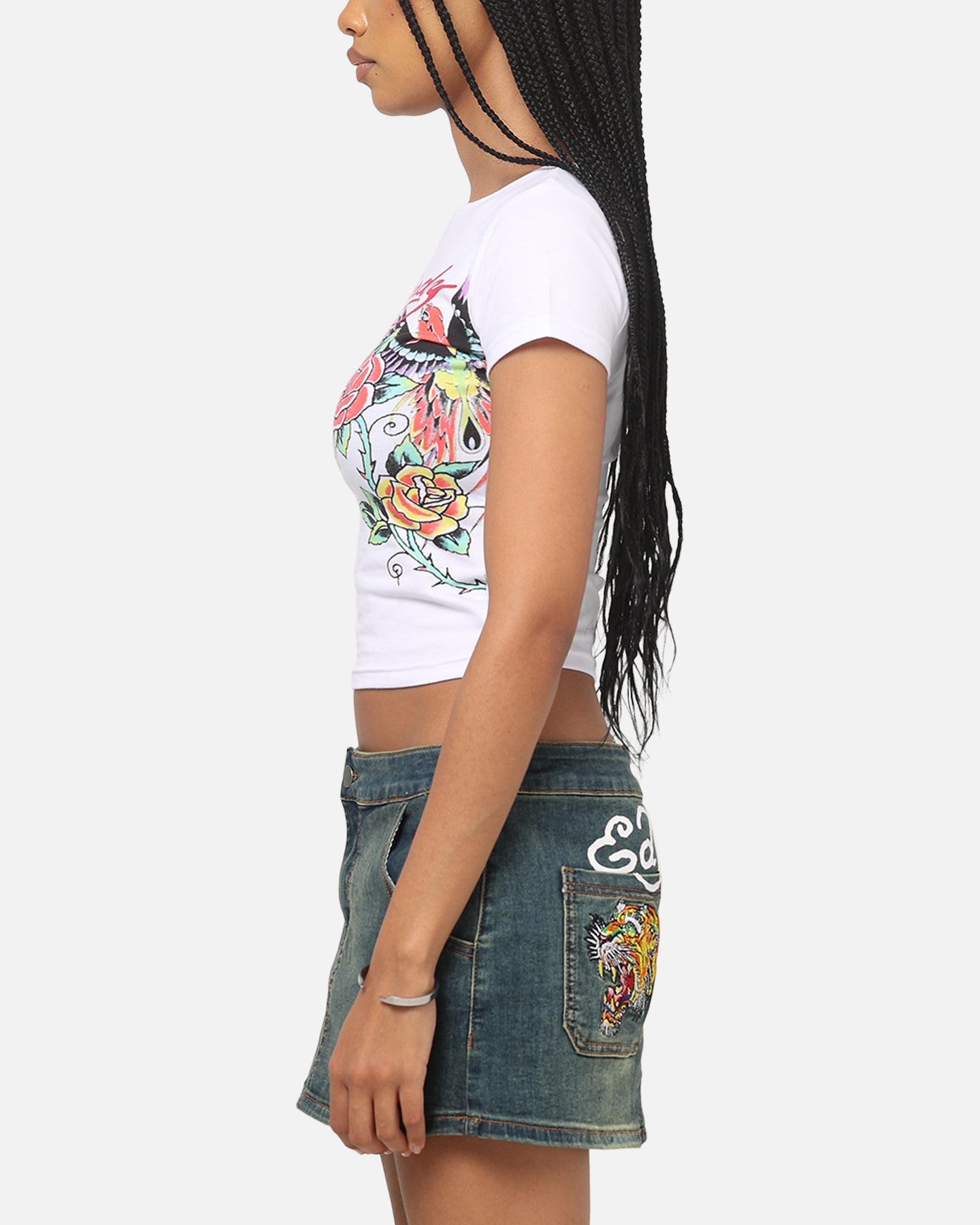 Ed Hardy Women's Phoenix Rose Baby T-Shirt White