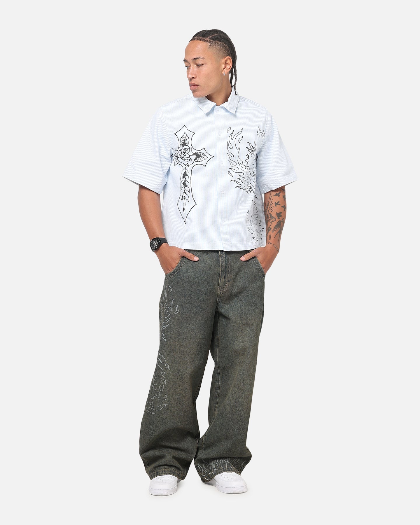Ed Hardy Ghost Tattoo Ultra Wide Jeans Dirty Denim
