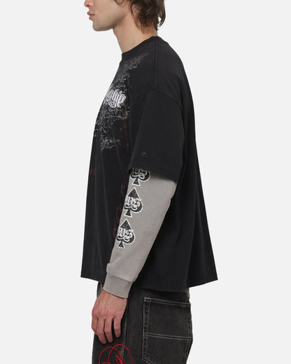 Worship Catharsis Box Crop Long Sleeve T-Shirt Washed Black