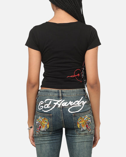 Ed Hardy Women's Rose Heart Baby T-Shirt Black/Red