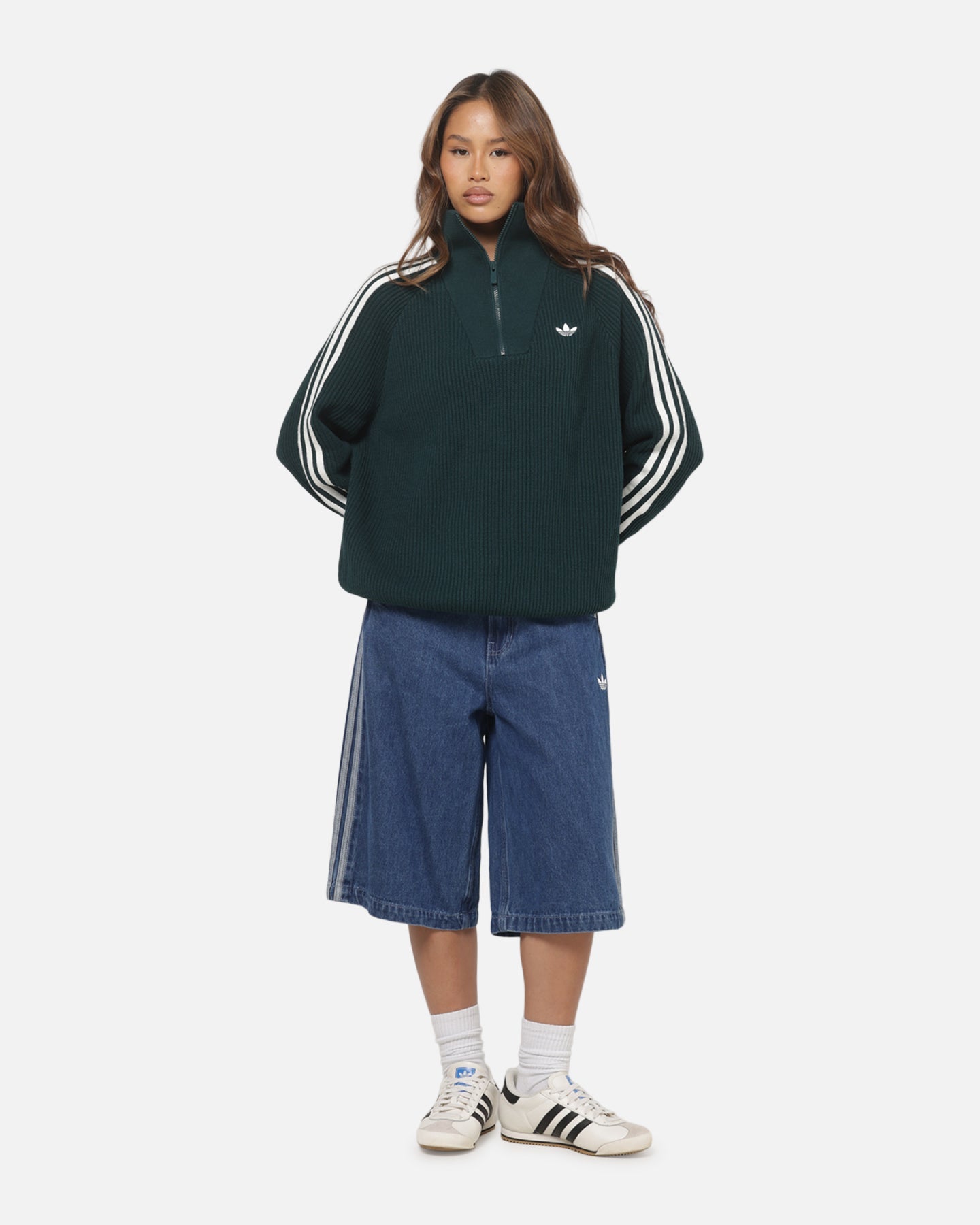 Adidas Women's Funnel Neck Quarter Zip Sweatshirt Green