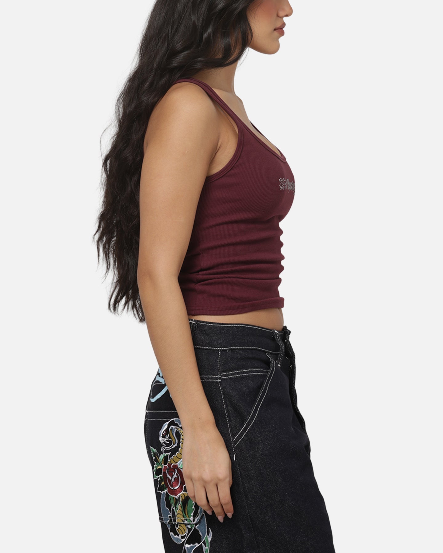 Ed Hardy Women's Signature Rhinestone Tank Plum