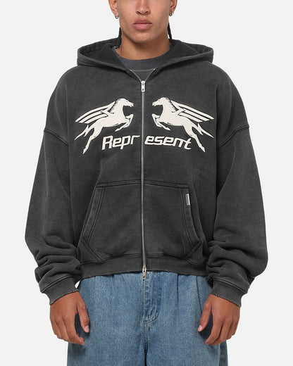 Represent Pegasus Zip Through Hoodie Vintage Grey