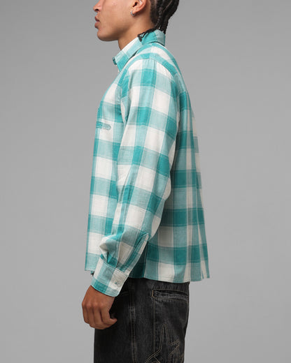 Loiter Hybrid Flannel Button Up Shirt Green-Plaid