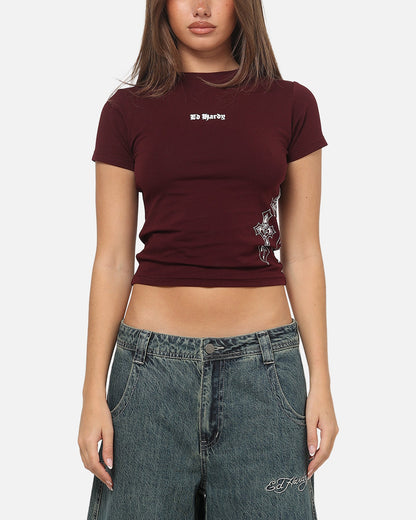 Ed Hardy Women's Cross Baby T-Shirt Plum