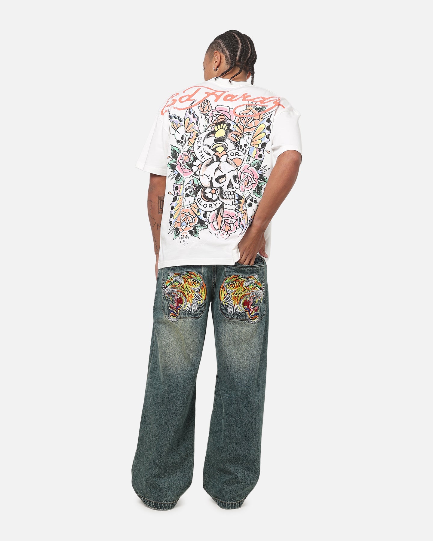 Ed Hardy Floral Skull T-Shirt Off White