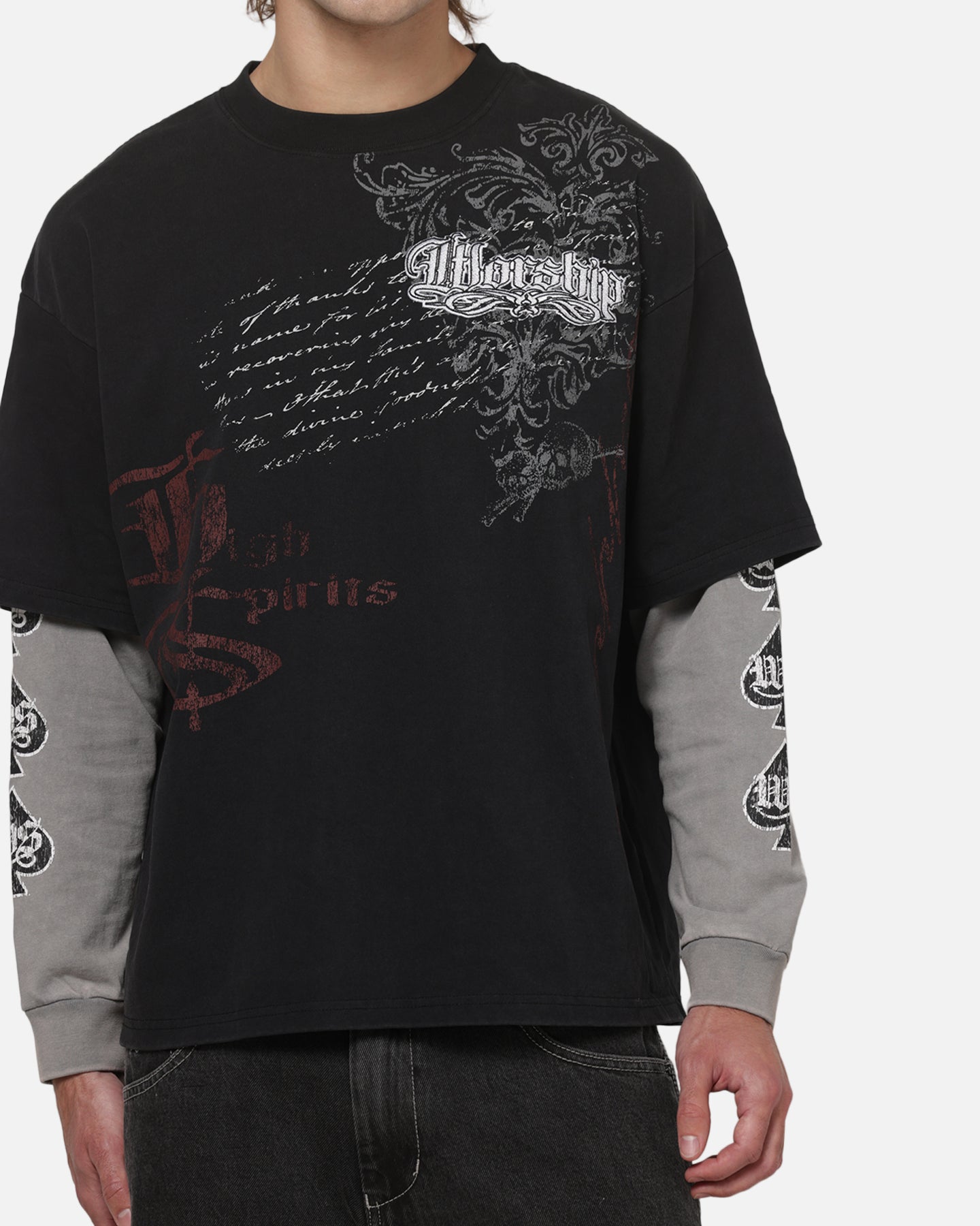 Worship Catharsis Box Crop Long Sleeve T-Shirt Washed Black
