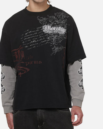 Worship Catharsis Box Crop Long Sleeve T-Shirt Washed Black