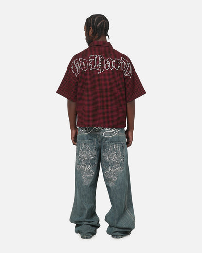 Ed Hardy Ghost Tattoo Button Up Shirt Plum