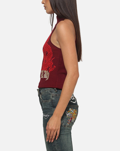 Ed Hardy Women's Dragon Knitted Top Plum