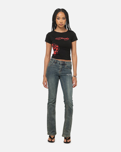 Ed Hardy Women's Rose Heart Baby T-Shirt Black/Red